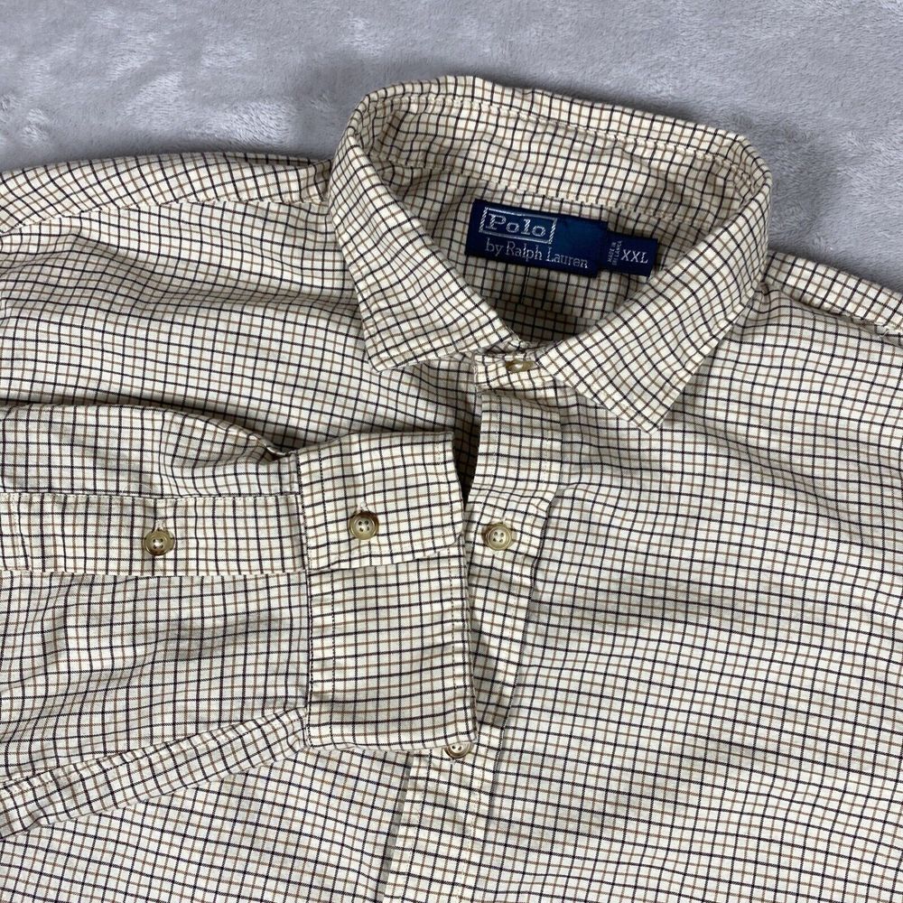 Polo Ralph Lauren Cream Check Long Sleeve Button Up Size XXL‎